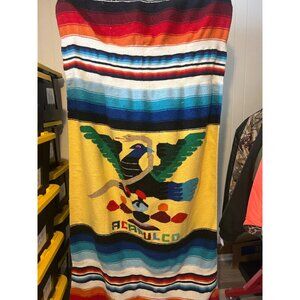 Vintage Mexican Blanket Acapulco Design 78"x40" Handwoven Cotton Wool Blend Mult